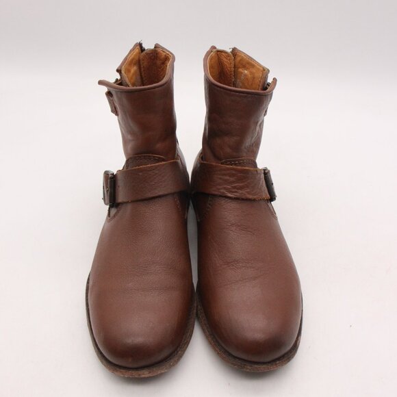 Frye Tyler Women's US 7.5 B Engineer Ankle Moto Boots  Brown Leather Buckle Zip - Picture 2 of 10